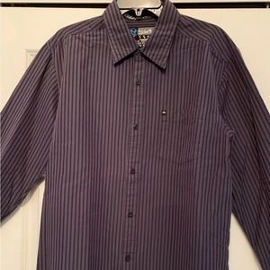 Men's Quiksilver Button Down Shirt Sz L Cotton Blend Front Pocket Black Stripe